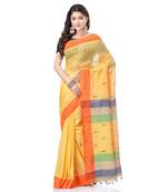 Yellow  woven cotton saree with blouse