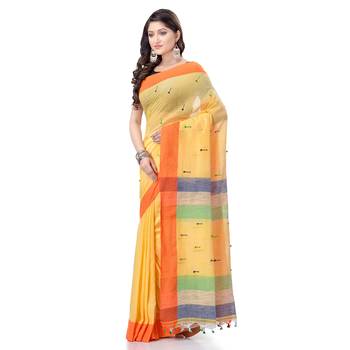 Yellow  woven cotton saree with blouse 2