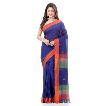 Blue woven cotton saree with blouse 1