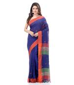 Blue woven cotton saree with blouse