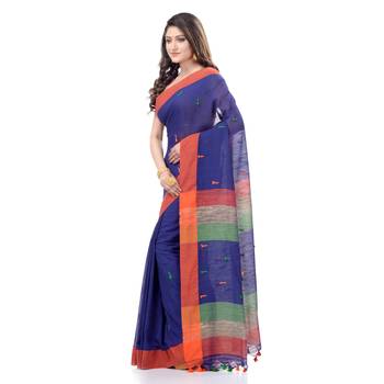 Blue woven cotton saree with blouse 2