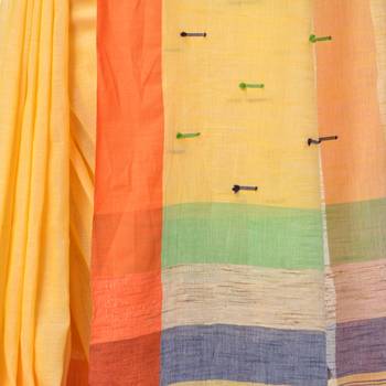 Yellow  woven cotton saree with blouse 5