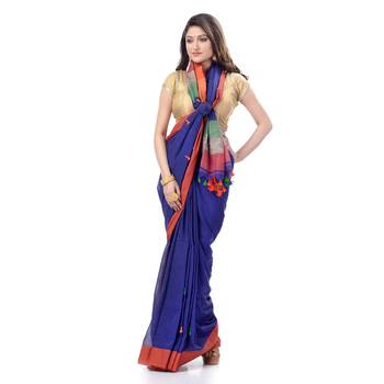 Blue woven cotton saree with blouse 3