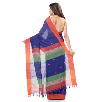 Blue woven cotton saree with blouse 4