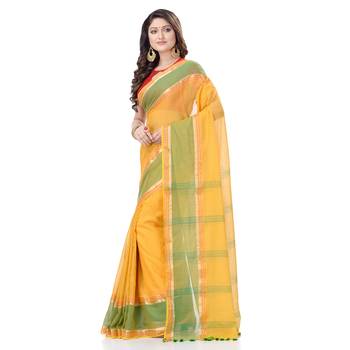 Yellow woven cotton saree with blouse 2