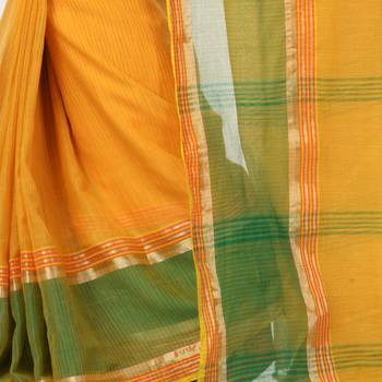 Yellow woven cotton saree with blouse 5