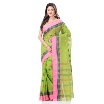 Green Woven Cotton Saree Without Blouse 1