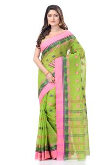 Green Woven Cotton Saree Without Blouse