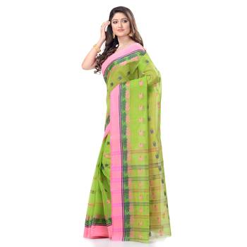 Green Woven Cotton Saree Without Blouse 2