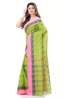 Green Woven Cotton Saree Without Blouse