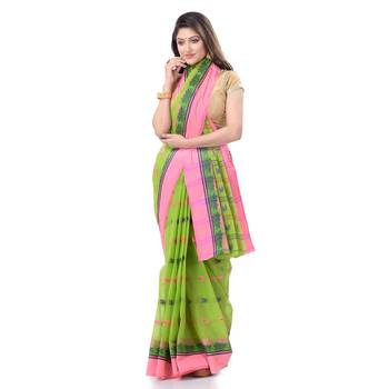 Green Woven Cotton Saree Without Blouse 3
