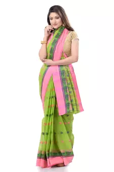 Green Woven Cotton Saree Without Blouse