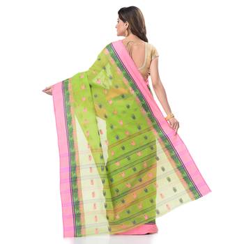 Green Woven Cotton Saree Without Blouse 4