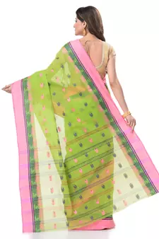 Green Woven Cotton Saree Without Blouse