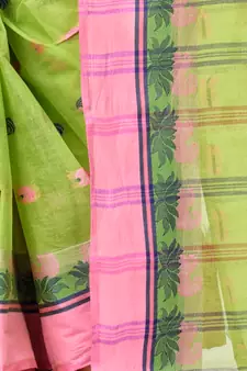 Green Woven Cotton Saree Without Blouse