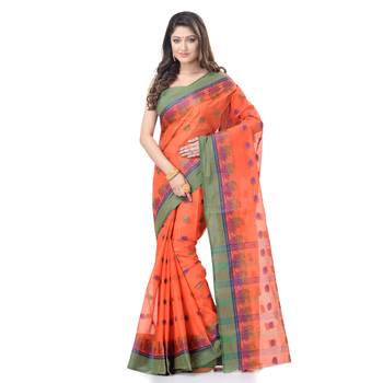 Orange Woven Cotton Saree Without Blouse 1