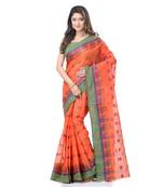 Orange Woven Cotton Saree Without Blouse