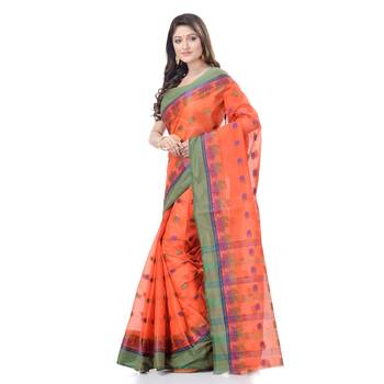 Orange Woven Cotton Saree Without Blouse 2