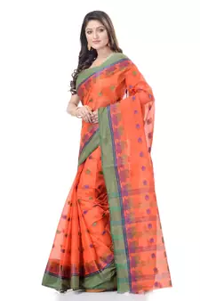 Orange Woven Cotton Saree Without Blouse
