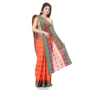 Orange Woven Cotton Saree Without Blouse 3