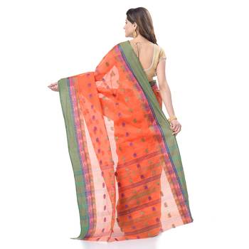 Orange Woven Cotton Saree Without Blouse 4