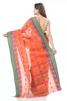 Orange Woven Cotton Saree Without Blouse