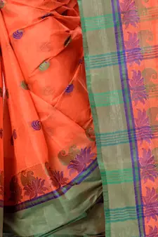 Orange Woven Cotton Saree Without Blouse