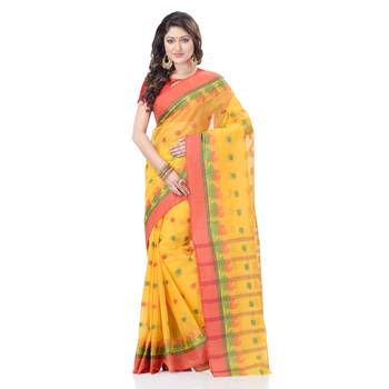 Yellow Woven Cotton Saree Without Blouse 1