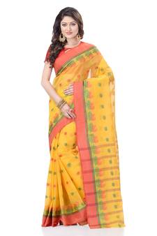 Yellow Woven Cotton Saree Without Blouse