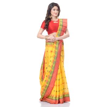 Yellow Woven Cotton Saree Without Blouse 3