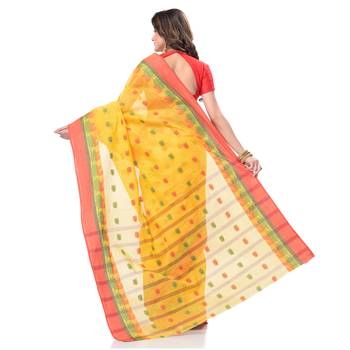 Yellow Woven Cotton Saree Without Blouse 4