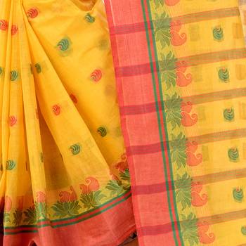 Yellow Woven Cotton Saree Without Blouse 5
