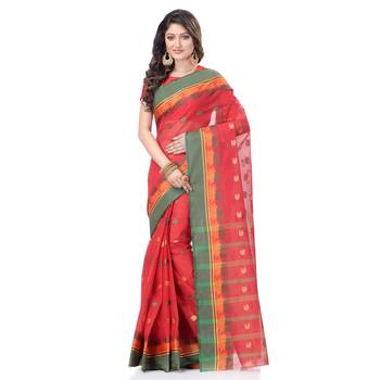 Red Woven Cotton Saree Without Blouse 2