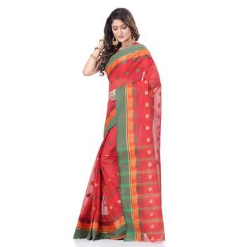 Red Woven Cotton Saree Without Blouse 3