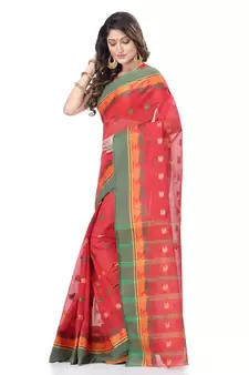 Red Woven Cotton Saree Without Blouse