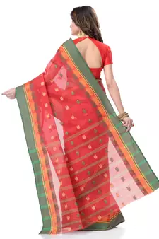 Red Woven Cotton Saree Without Blouse