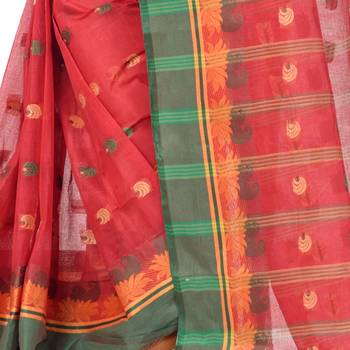 Red Woven Cotton Saree Without Blouse 5