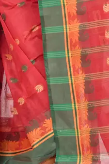 Red Woven Cotton Saree Without Blouse