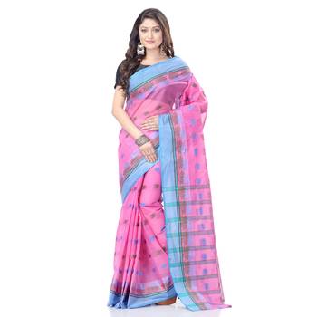 Pink Woven Cotton Saree Without Blouse 1
