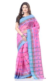 Pink Woven Cotton Saree Without Blouse