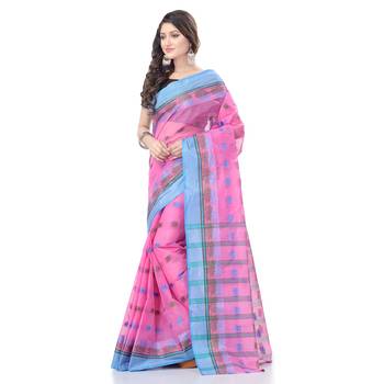 Pink Woven Cotton Saree Without Blouse 2