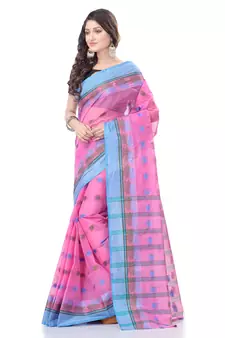 Pink Woven Cotton Saree Without Blouse