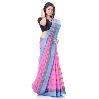 Pink Woven Cotton Saree Without Blouse 3