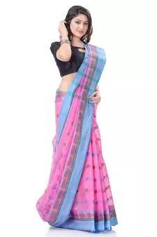 Pink Woven Cotton Saree Without Blouse