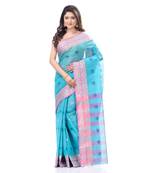 Blue Woven Cotton Saree Without Blouse