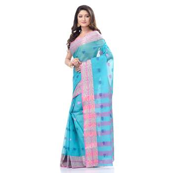 Blue Woven Cotton Saree Without Blouse 2