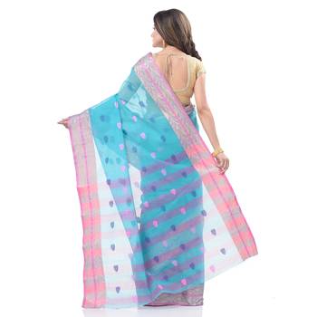 Blue Woven Cotton Saree Without Blouse 4