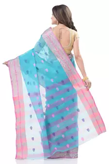Blue Woven Cotton Saree Without Blouse