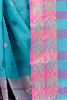 Blue Woven Cotton Saree Without Blouse