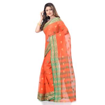 Orange Woven Cotton Saree Without Blouse 2